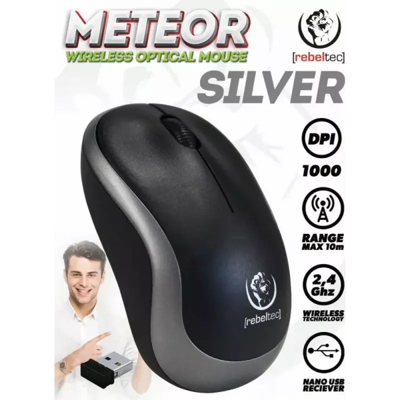 Ασύρματο οπτικό ποντίκι Rebeltec METEOR ασημί RBLMYS00050 USB