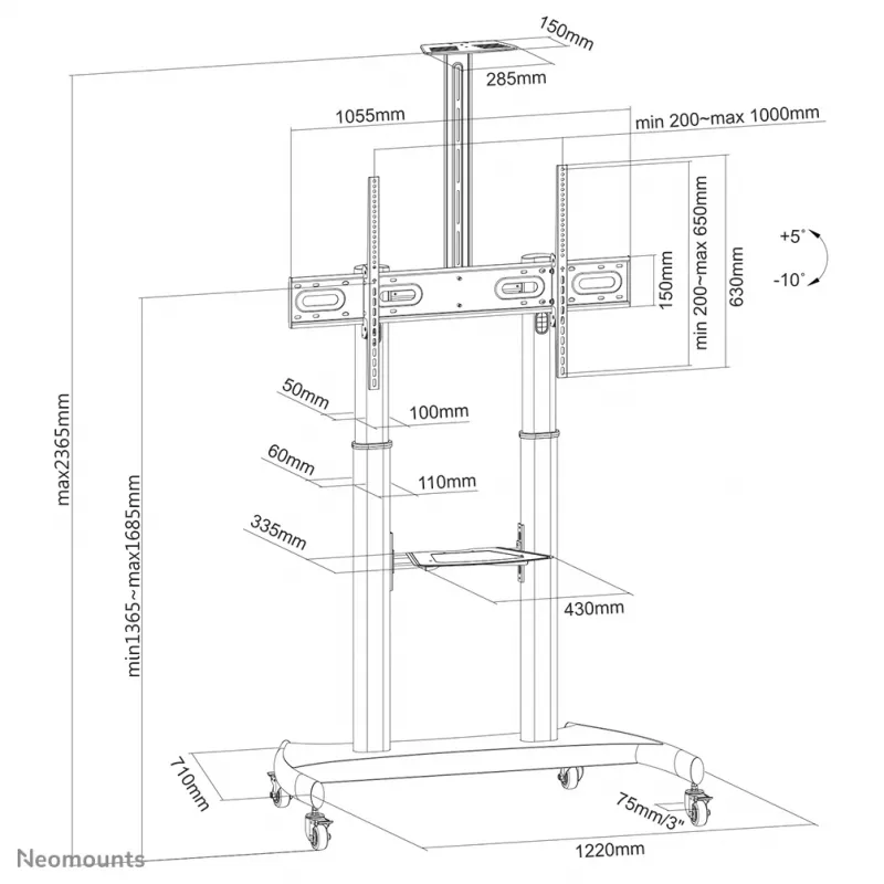 Neomounts PLASMA-M1950E βάση TV με τροχούς 60-100 ίντσες
