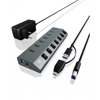 ICY BOX IB-HUB1701-C3 USB 3.2 Gen 1 (3.1 Gen 1) Type-B 5000 Mbit/s ανθρακί