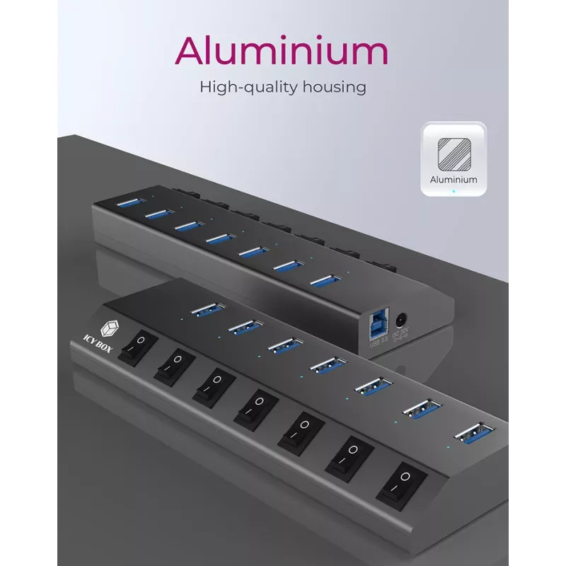 ICY BOX IB-HUB1701-C3 USB 3.2 Gen 1 (3.1 Gen 1) Type-B 5000 Mbit/s ανθρακί