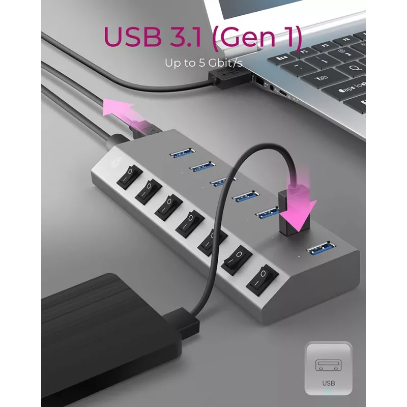 ICY BOX IB-HUB1701-C3 USB 3.2 Gen 1 (3.1 Gen 1) Type-B 5000 Mbit/s ανθρακί
