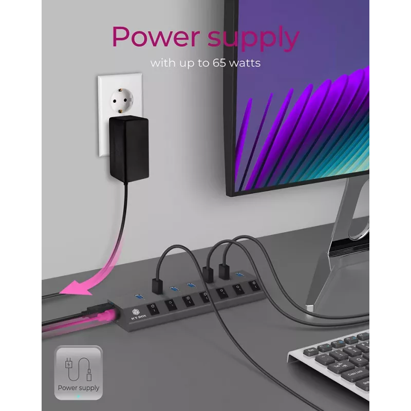 ICY BOX IB-HUB1701-C3 USB 3.2 Gen 1 (3.1 Gen 1) Type-B 5000 Mbit/s ανθρακί