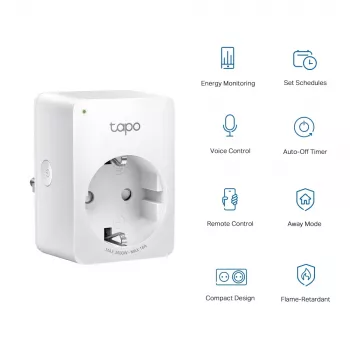 TP-Link Tapo Mini Smart Wi-Fi Πρίζα, Παρακολούθηση ενέργειας, Εσωτερικού χώρου, Λευκό, Σπίτι, Γραφείο, Κατάσταση, Android, iOS, Ασύρματο