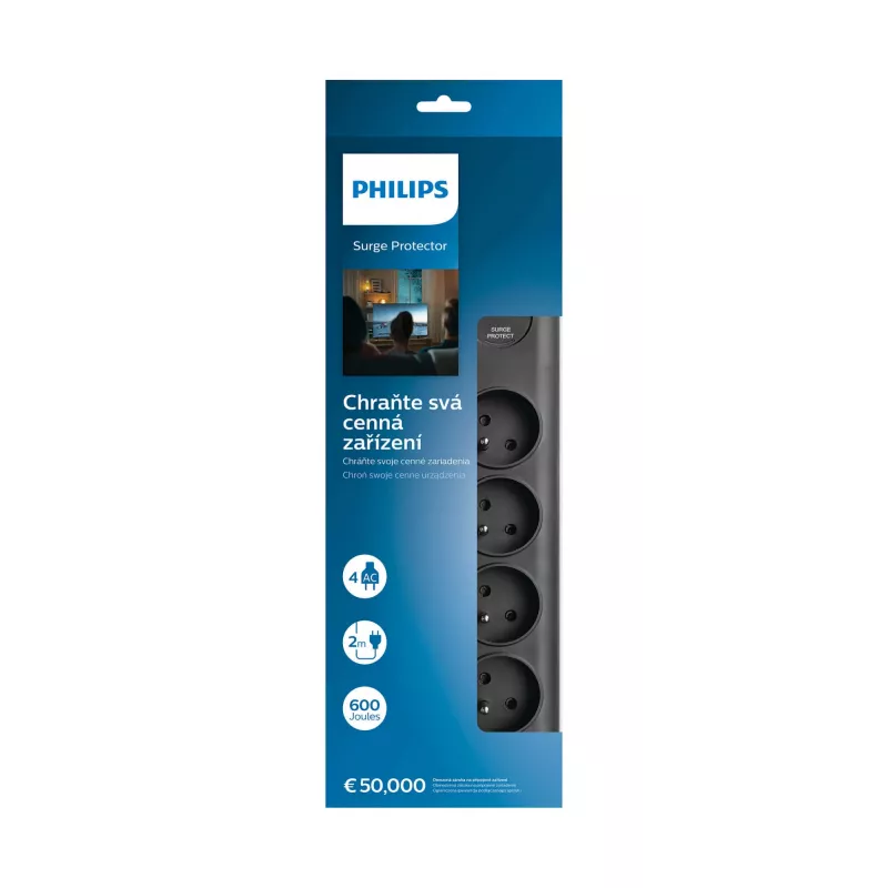 Προστασία υπέρτασης Philips SPN7040BA/60 6 πρίζες AC 600 J 2 m Μαύρο