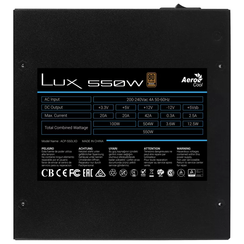 Aerocool LUX 550W Τροφοδοτικό 20+4 pin ATX ATX Μαύρο