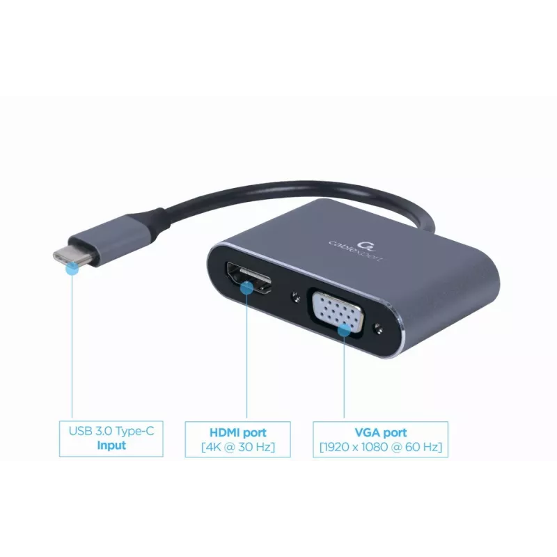 Αντάπτορας οθόνης GEMBIRD Alt-DP USB Type-C σε HDMI + VGA – Space Grey