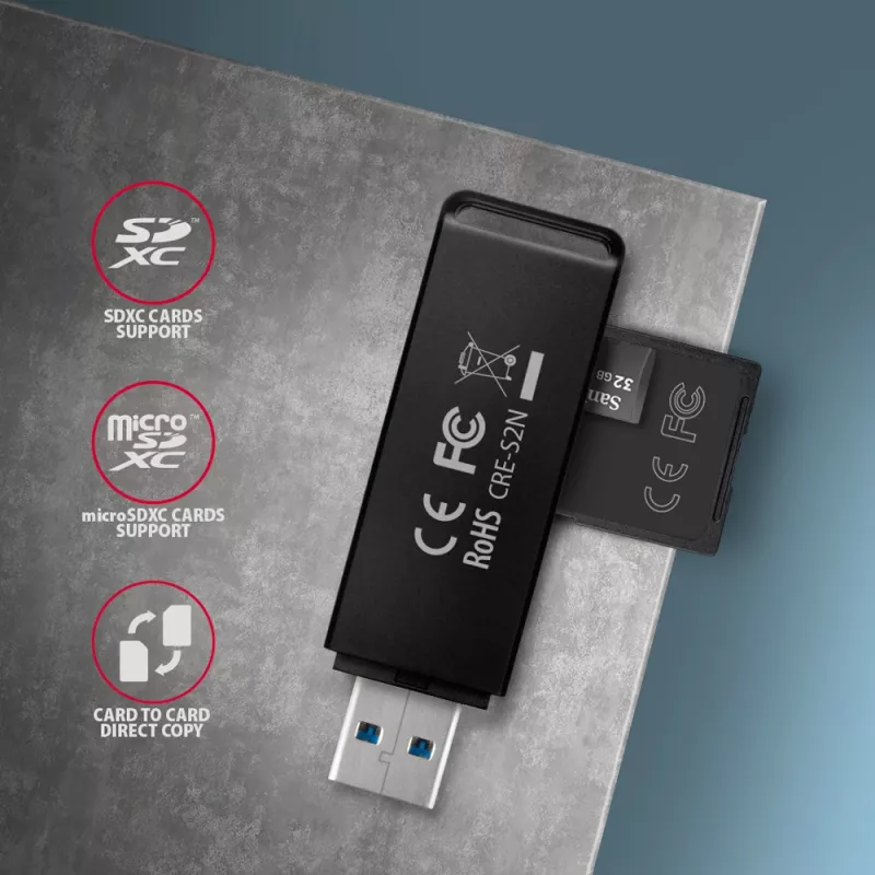 Card Reader Axagon CRE-S2N USB 3.2 Gen 1 Type-A μαύρο