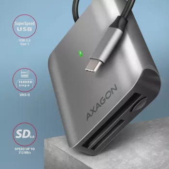 Axagon CRE-S3C Αλουμινίου Highspeed USB-C 3.2 Gen 1 αναγνώστης καρτών μνήμης, 3 υποδοχές, UHS-II