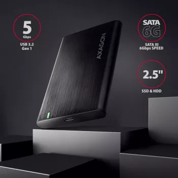 Θήκη HDD/SSD 2,5 ιντσών AXAGON EE25-A6C — SATA, USB 3.2 Gen 1 (Type-C & Type-A), αλουμίνιο, μαύρο