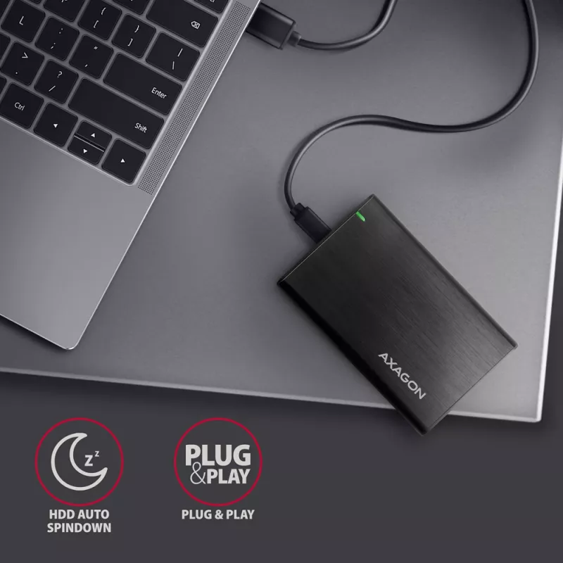 Θήκη HDD/SSD 2,5 ιντσών AXAGON EE25-A6C — SATA, USB 3.2 Gen 1 (Type-C & Type-A), αλουμίνιο, μαύρο