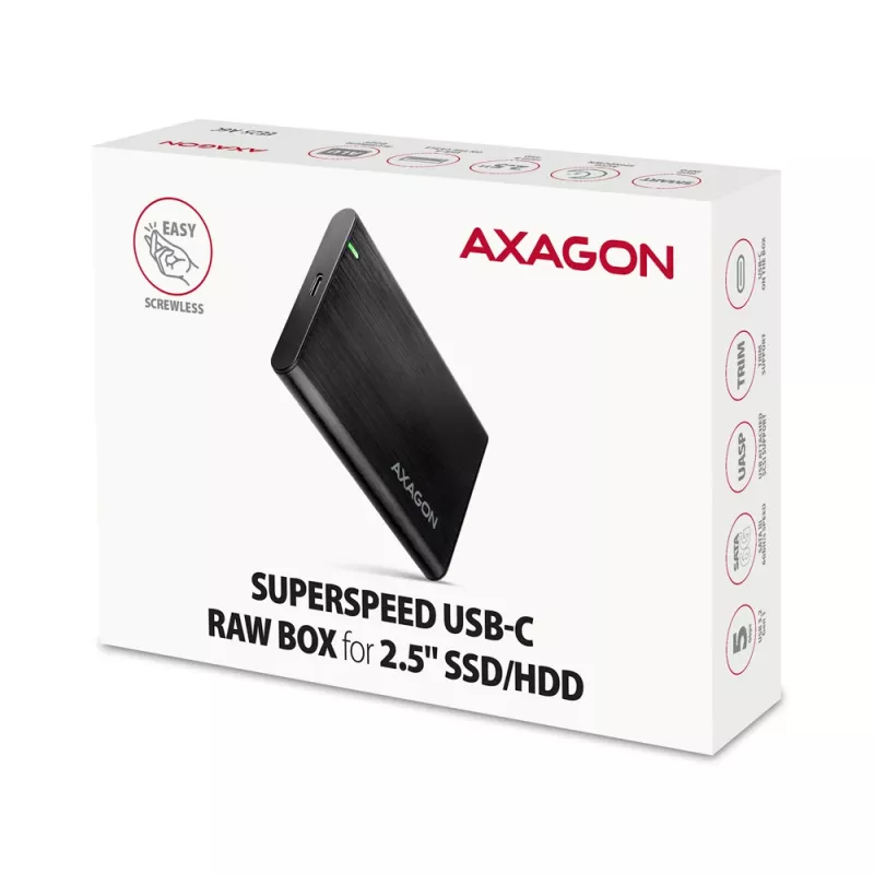 Θήκη HDD/SSD 2,5 ιντσών AXAGON EE25-A6C — SATA, USB 3.2 Gen 1 (Type-C & Type-A), αλουμίνιο, μαύρο