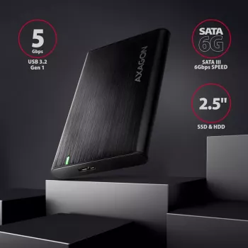 Θήκη HDD/SSD AXAGON EE25-A6M — 2,5 ίντσες SATA, USB 3.2 Gen 1 (5 Gbit/s), Micro-USB B σε USB Type-A, αλουμίνιο, μαύρο