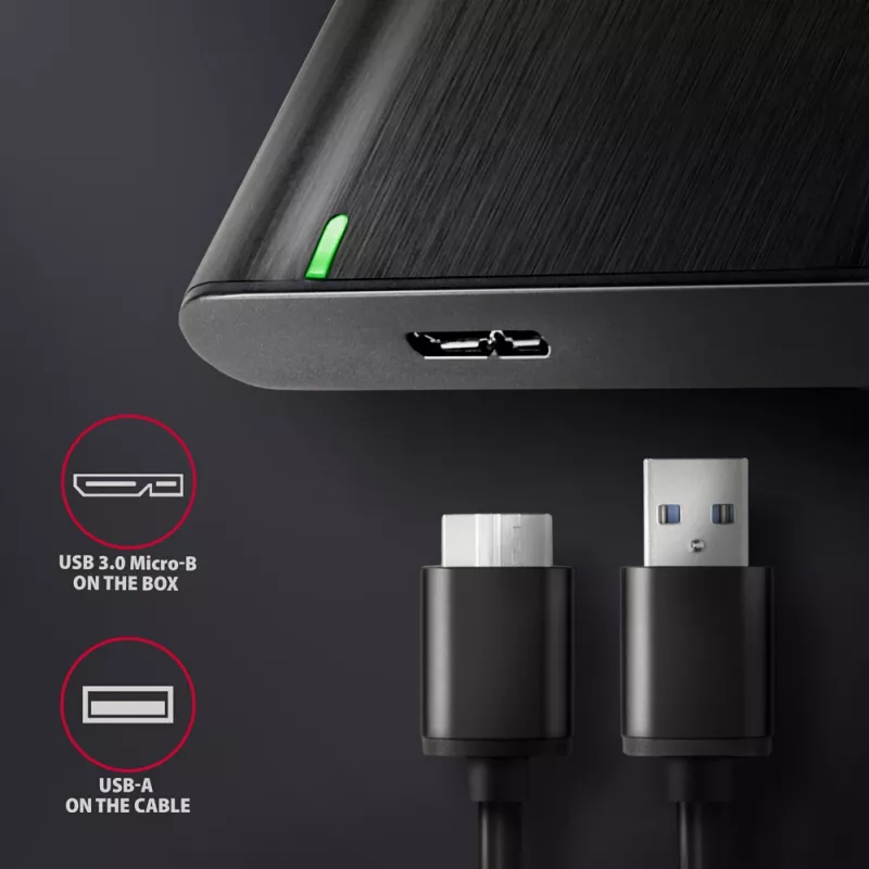 Θήκη HDD/SSD AXAGON EE25-A6M — 2,5 ίντσες SATA, USB 3.2 Gen 1 (5 Gbit/s), Micro-USB B σε USB Type-A, αλουμίνιο, μαύρο