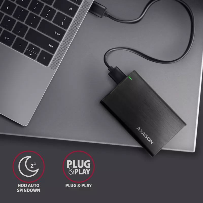 Θήκη HDD/SSD AXAGON EE25-A6M — 2,5 ίντσες SATA, USB 3.2 Gen 1 (5 Gbit/s), Micro-USB B σε USB Type-A, αλουμίνιο, μαύρο