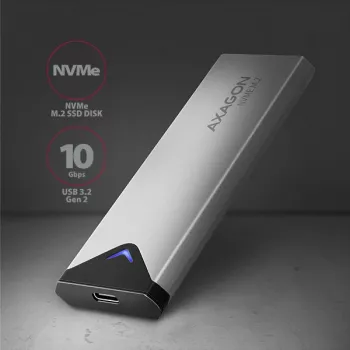 Axagon EEM2-UG2 Εξωτερική USB-C 10Gbps μεταλλική θήκη για M.2 NVMe SSD δίσκους. ασημί