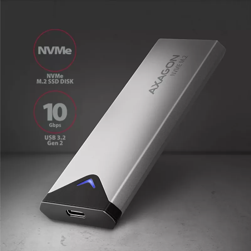 Axagon EEM2-UG2 Εξωτερική USB-C 10Gbps μεταλλική θήκη για M.2 NVMe SSD δίσκους. ασημί