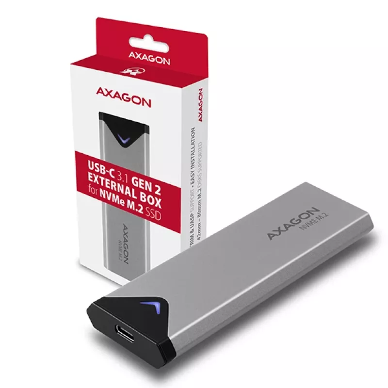 Axagon EEM2-UG2 Εξωτερική USB-C 10Gbps μεταλλική θήκη για M.2 NVMe SSD δίσκους. ασημί