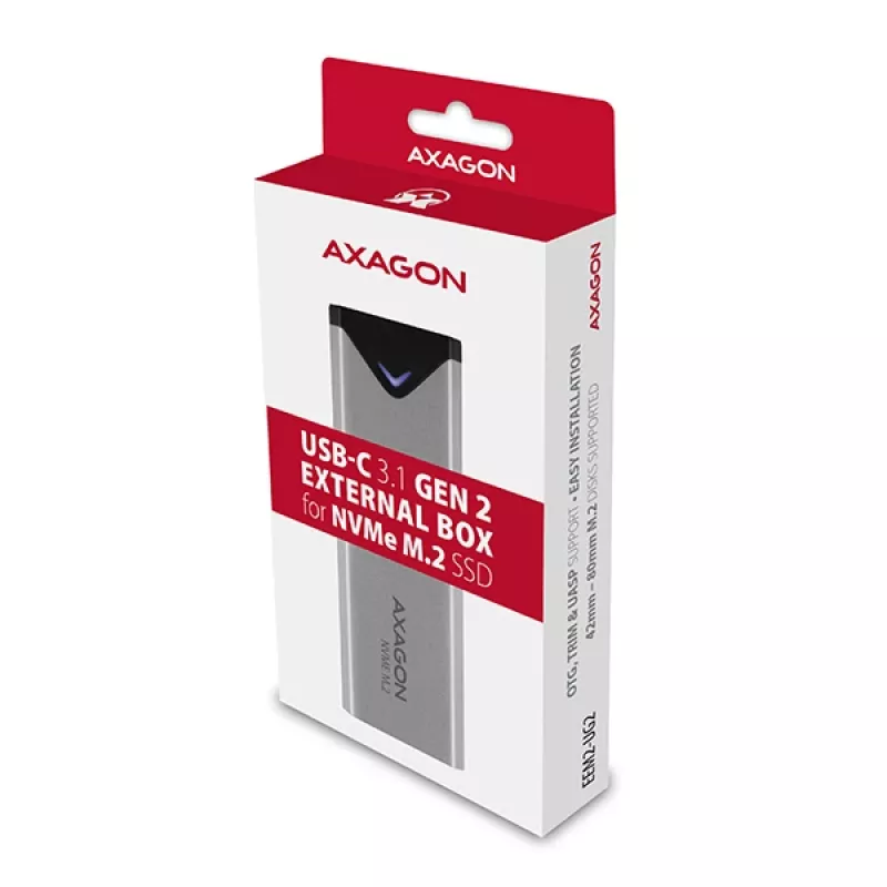 Axagon EEM2-UG2 Εξωτερική USB-C 10Gbps μεταλλική θήκη για M.2 NVMe SSD δίσκους. ασημί