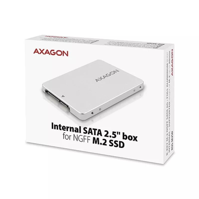 Axagon RSS-M2SD SATA - M.2 SATA SSD, εσωτερικό κουτί 2,5 ιντσών ALU, ασημί