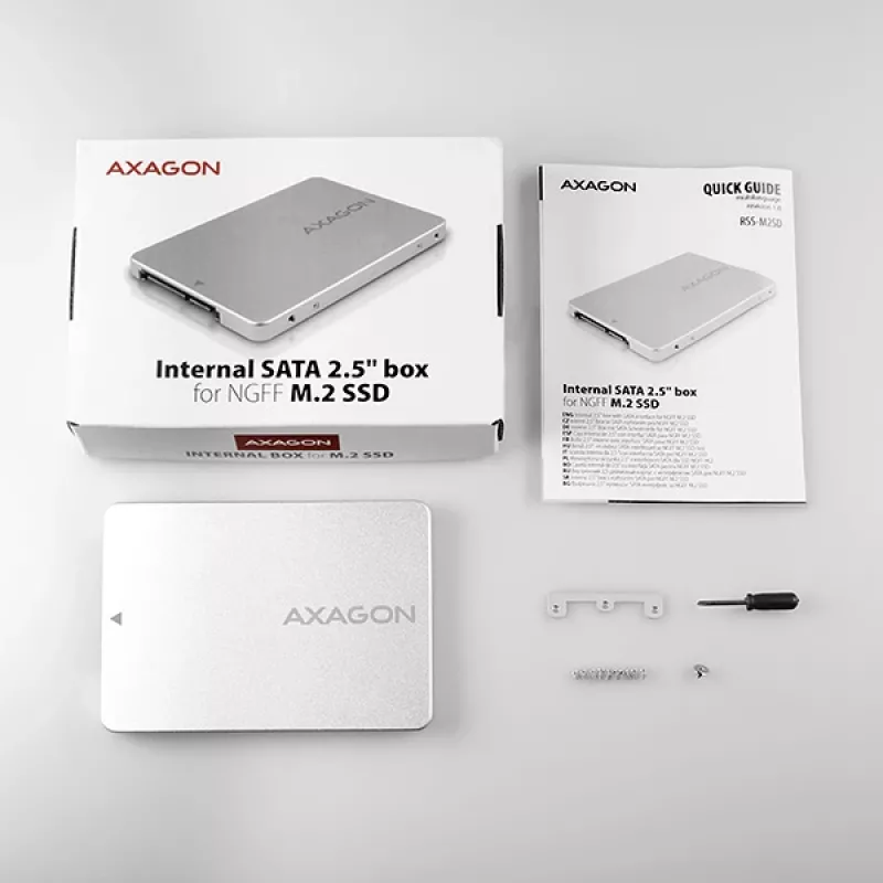 Axagon RSS-M2SD SATA - M.2 SATA SSD, εσωτερικό κουτί 2,5 ιντσών ALU, ασημί