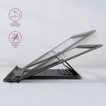 Axagon STND-L Βάση αλουμινίου για φορητούς υπολογιστές, μέγεθος 10 ίντσες – 17,3 ίντσες. Οκτώ ρυθμιζόμενες θέσεις ύψους και γωνίας. Γκρι έκδοση.