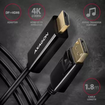 Axagon RVD-HI14C2 DisplayPort -> HDMI 1.4 καλώδιο 1,8m, 4K/30Hz