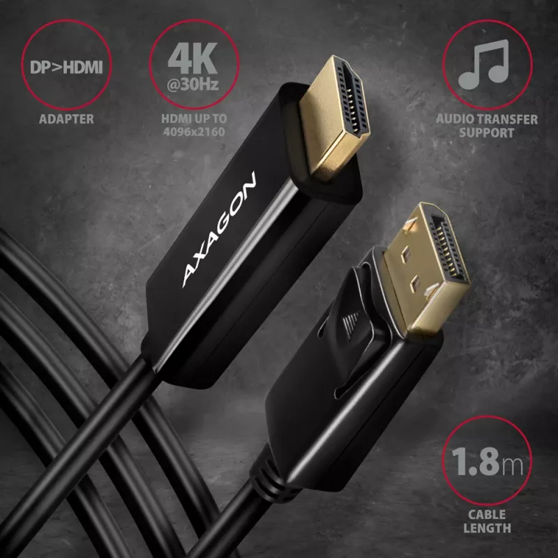 Axagon RVD-HI14C2 DisplayPort -> HDMI 1.4 καλώδιο 1,8m, 4K/30Hz