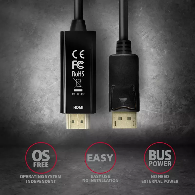 Axagon RVD-HI14C2 DisplayPort -> HDMI 1.4 καλώδιο 1,8m, 4K/30Hz