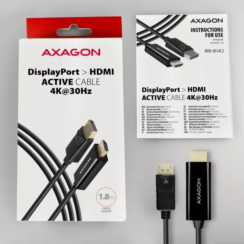 Axagon RVD-HI14C2 DisplayPort -> HDMI 1.4 καλώδιο 1,8m, 4K/30Hz