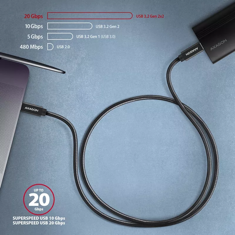 Axagon BUCM32-CM10AB SPEED+ USB-C USB 20Gbps/100W καλώδιο 1 m