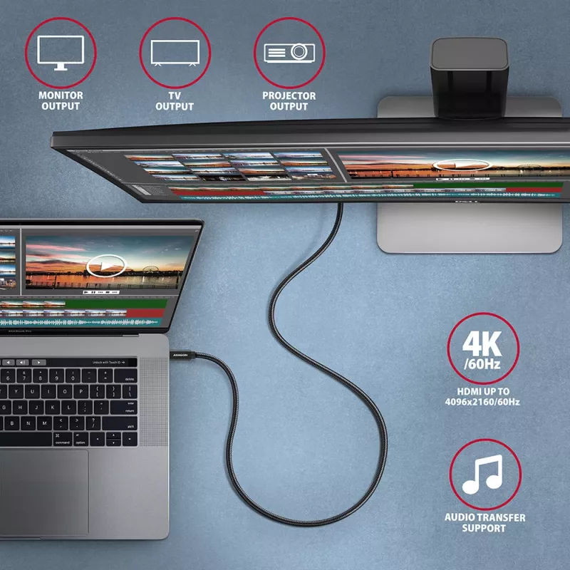 Axagon BUCM32-CM10AB SPEED+ USB-C USB 20Gbps/100W καλώδιο 1 m