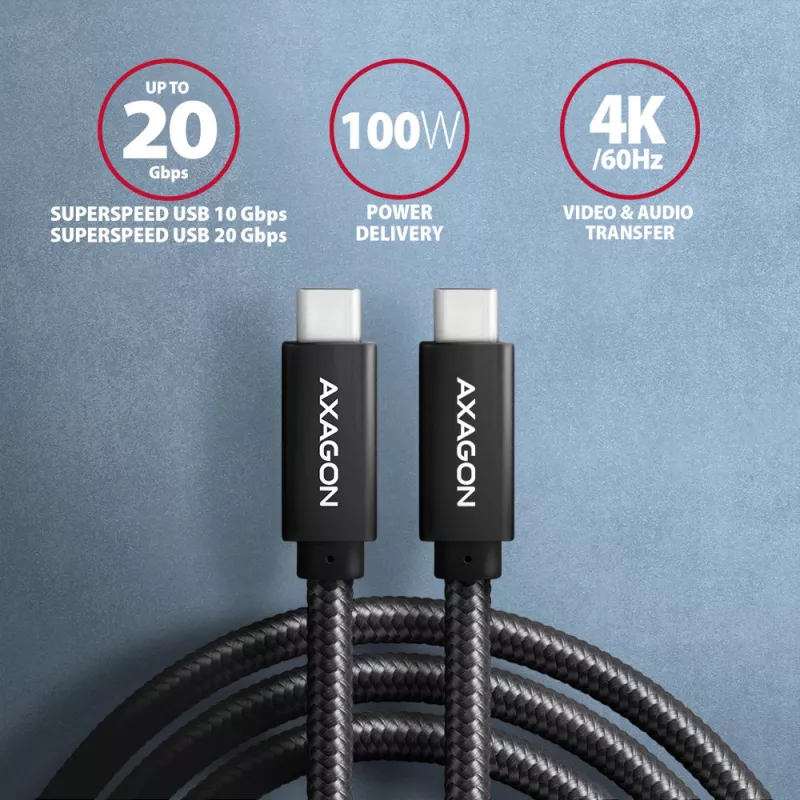 Axagon BUCM32-CM20AB SPEED+ USB-C USB 20Gbps/100W καλώδιο 2 m
