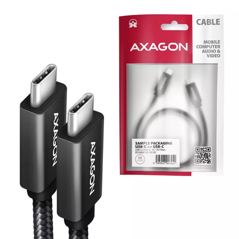 Axagon BUCM32-CM20AB SPEED+ USB-C USB 20Gbps/100W καλώδιο 2 m