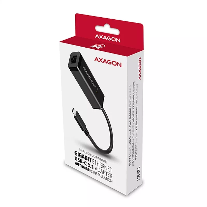 Axagon ADE-SRC USB-C Gigabit Ethernet προσαρμογέας, ενσύρματος, USB Type-C, Ethernet, 1000 Mbit/s, μαύρο