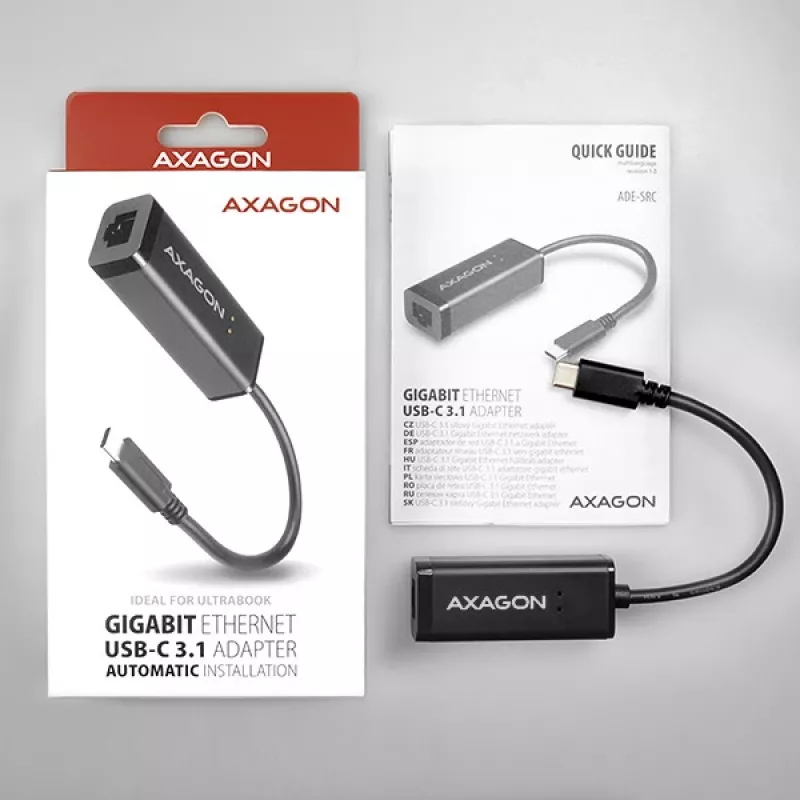 Axagon ADE-SRC USB-C Gigabit Ethernet προσαρμογέας, ενσύρματος, USB Type-C, Ethernet, 1000 Mbit/s, μαύρο