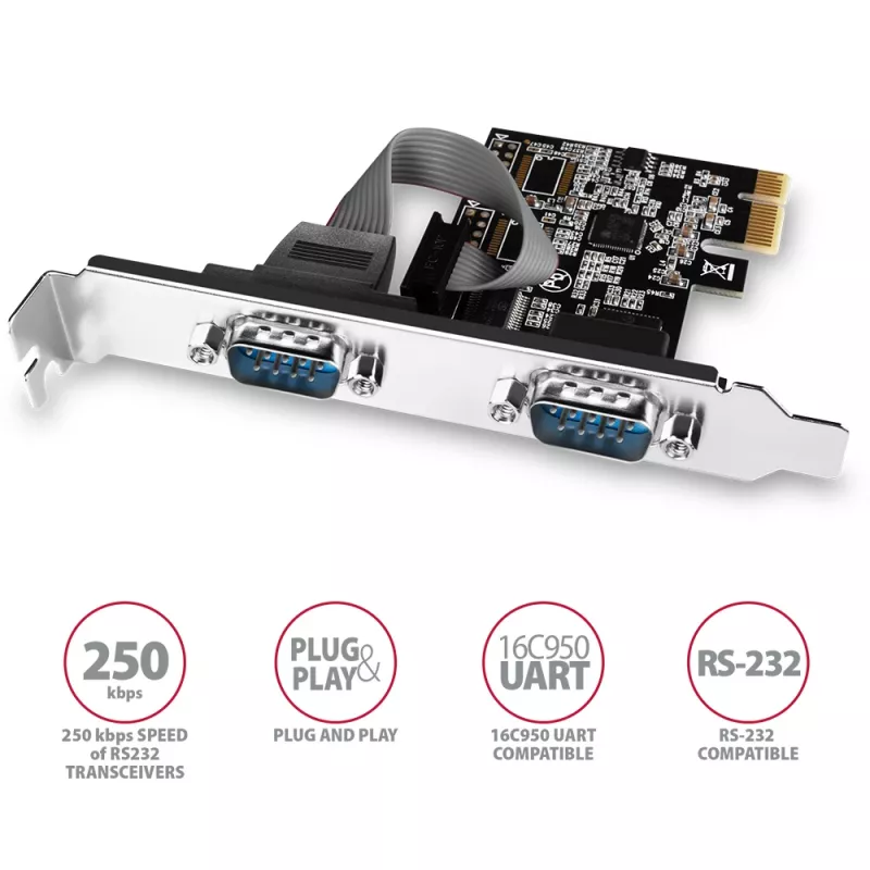 Axagon PCEA-S2N PCIe - 2x σειριακές θύρες 250 kbps Adapter με SP & LP