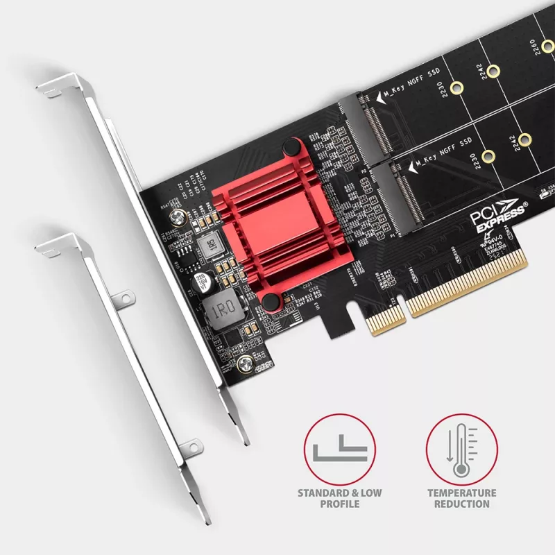 Axagon PCEM2-ND PCIe x8 - Διπλός M.2 NVMe M-Key Slot Adapter, RAID, Dataswitch, με SP & LP