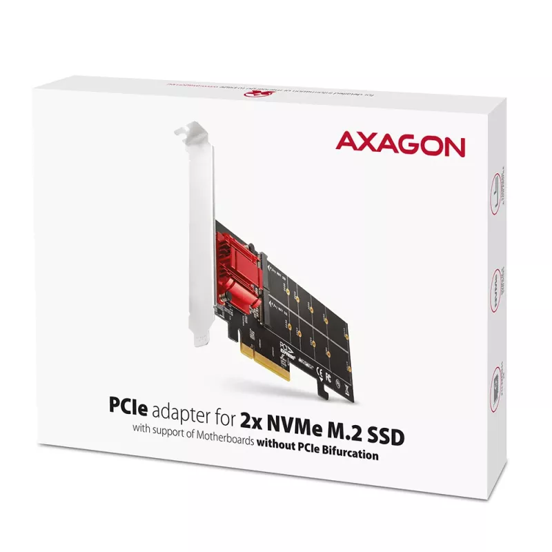 Axagon PCEM2-ND PCIe x8 - Διπλός M.2 NVMe M-Key Slot Adapter, RAID, Dataswitch, με SP & LP