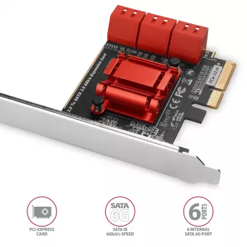 Κάρτα διασύνδεσης AXAGON PCES-SA6 — PCIe σε SATA (ASM1166), 6 Gbit/s, full-height/low-profile, εσωτερική