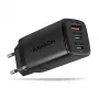 Axagon ACU-DPQ65 GaN Φορτιστής τοίχου 65W, 3 θύρες (USB-A + Dual-USB-C), PD3.0/QC4+/PPS/Apple