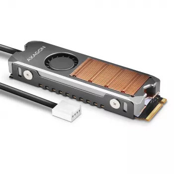 Axagon CLR-M2FAN Χάλκινη ψύκτρα με ανεμιστήρα για μονόπλευρους και αμφίπλευρους δίσκους M.2-SSD, μέγεθος 2280, ύψος 13 mm.