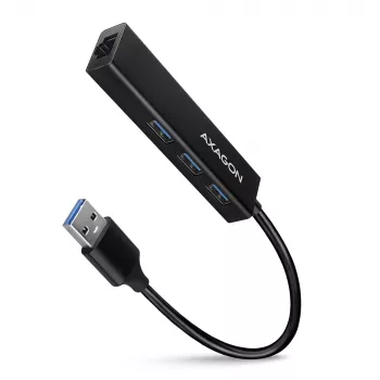 Axagon HMA-GL3A Multiport Hub USB 3.0 Type A Gbit-LAN 3x USB-A microSD Ενσύρματο USB 3.2 Gen 1 (3.1 Gen 1) Type-A Μαύρο