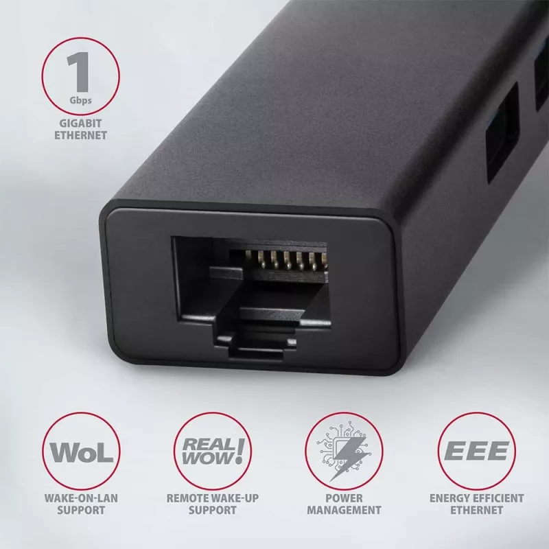 Axagon HMA-GL3A Multiport Hub USB 3.0 τύπου A Gbit-LAN 3x USB-A microSD Ενσύρματο USB 3.2 Gen 1 (3.1 Gen 1) Type-A Μαύρο