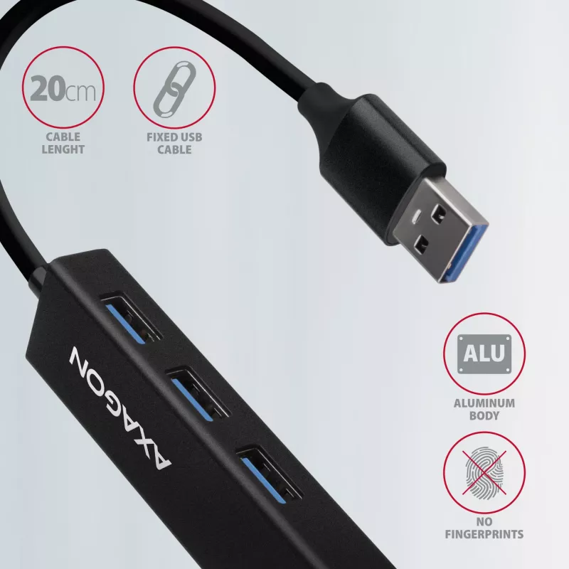 Axagon HMA-GL3A Multiport Hub USB 3.0 τύπου A Gbit-LAN 3x USB-A microSD Ενσύρματο USB 3.2 Gen 1 (3.1 Gen 1) Type-A Μαύρο