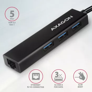 USB-C Hub Axagon HMC-GL3A 3x USB-A Gbit-LAN Μαύρο