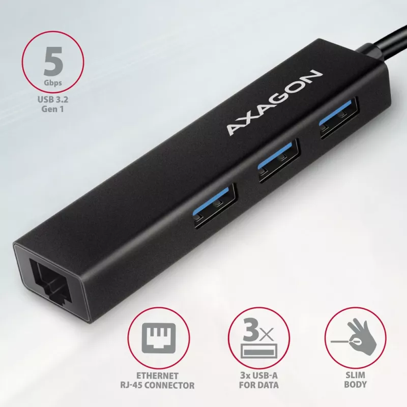 USB-C Hub Axagon HMC-GL3A 3x USB-A Gbit-LAN Μαύρο