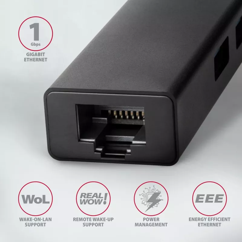 USB-C Hub Axagon HMC-GL3A 3x USB-A Gbit-LAN Μαύρο