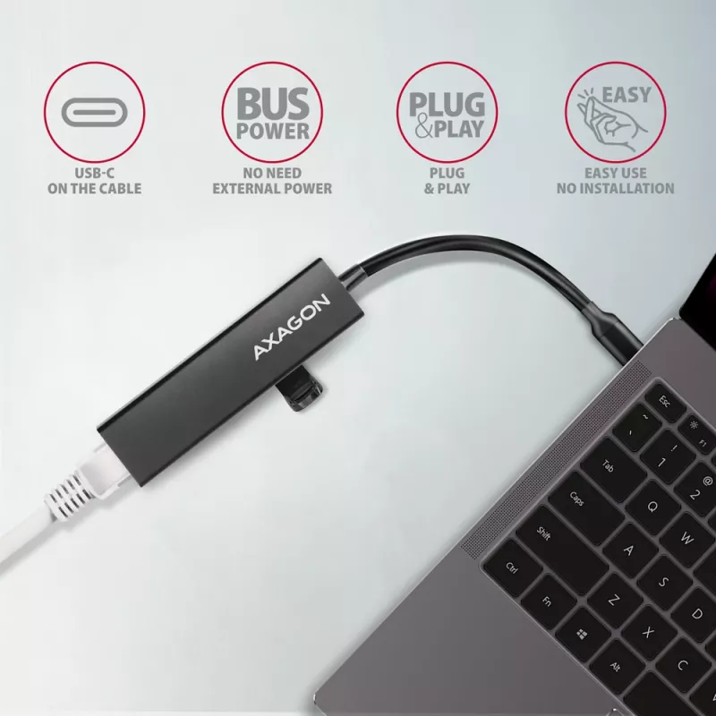 USB-C Hub Axagon HMC-GL3A 3x USB-A Gbit-LAN Μαύρο