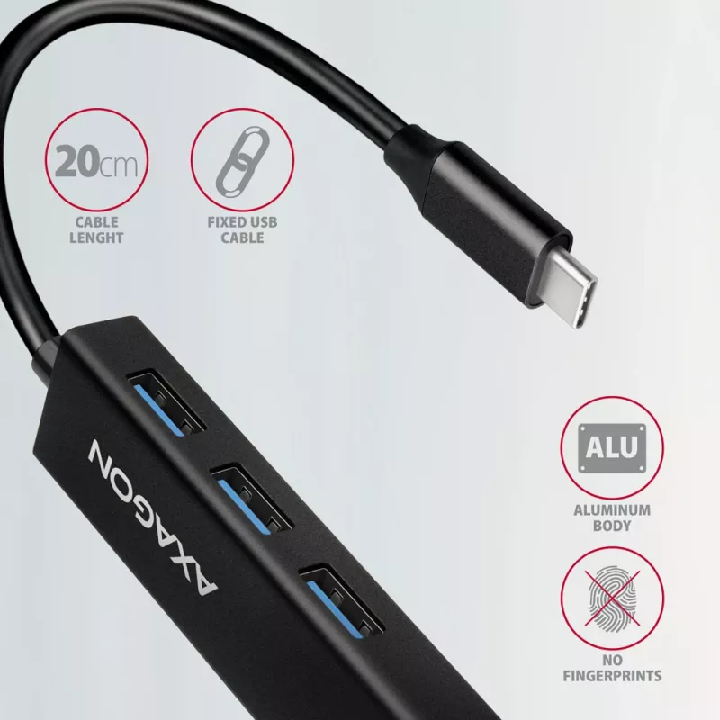 USB-C Hub Axagon HMC-GL3A 3x USB-A Gbit-LAN Μαύρο