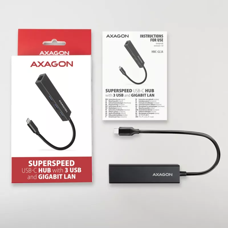 USB-C Hub Axagon HMC-GL3A 3x USB-A Gbit-LAN Μαύρο